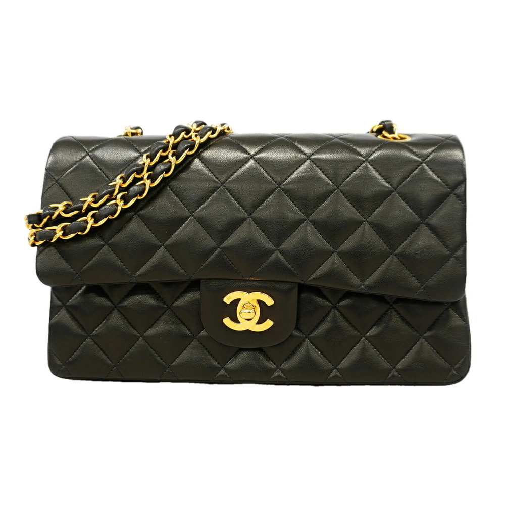 Chanel Matelassé Shoulder Bag, Double Flap, Chain, Lambskin, Black, Women's